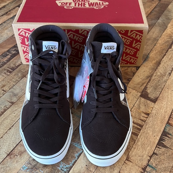 Womens Vans Filmore Hi Plaid Brown White Fabric Athletic Sneakers Shoes - Picture 2 of 7